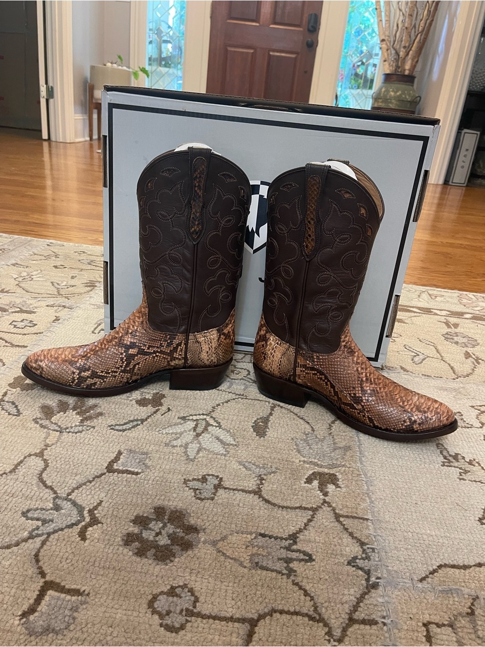 Men’s Rujo Zeke Python Snake Skin Brown Tan Leather Cowboy Western Boots